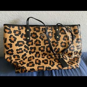 COACH leopard print city tote and wallet